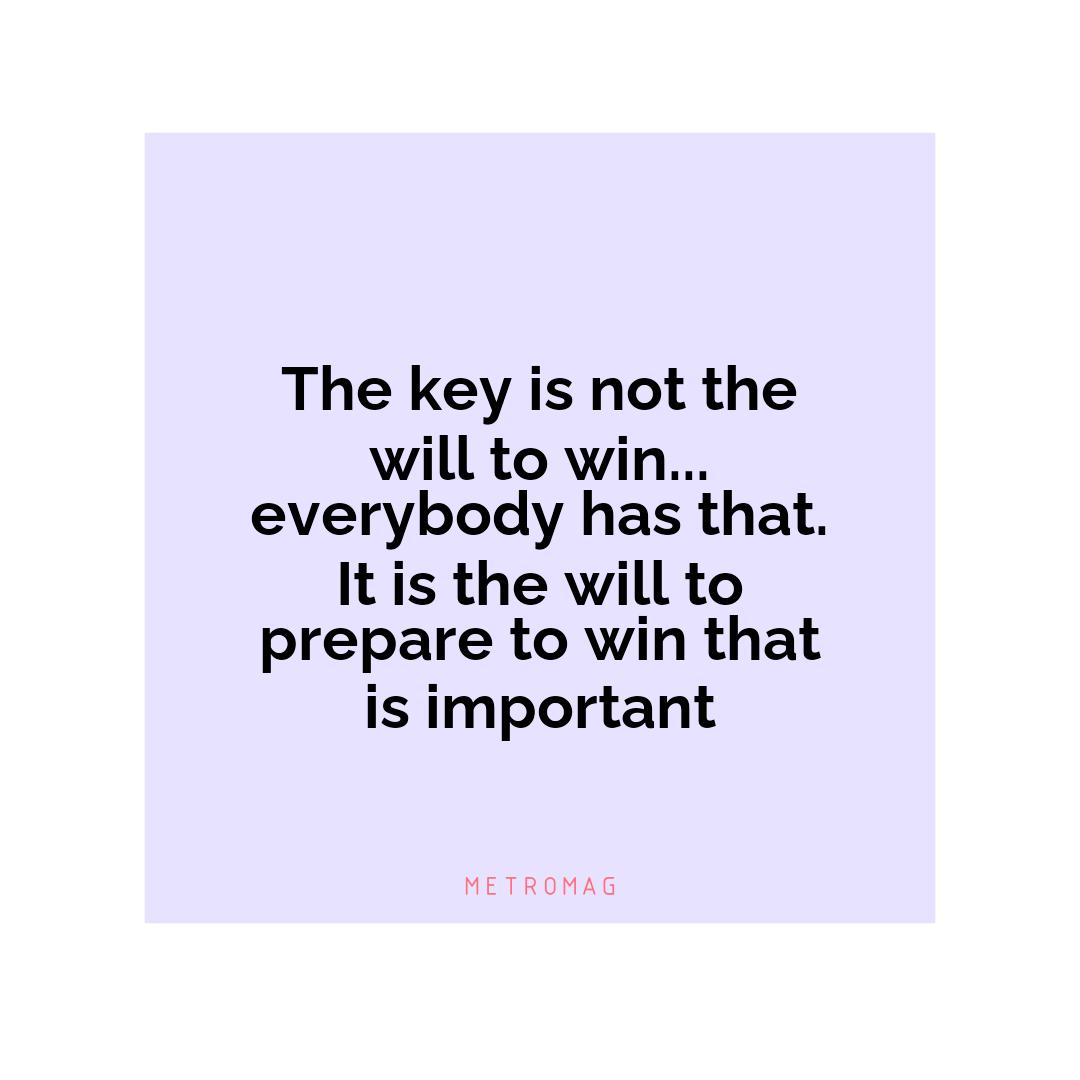 The key is not the will to win... everybody has that. It is the will to prepare to win that is important