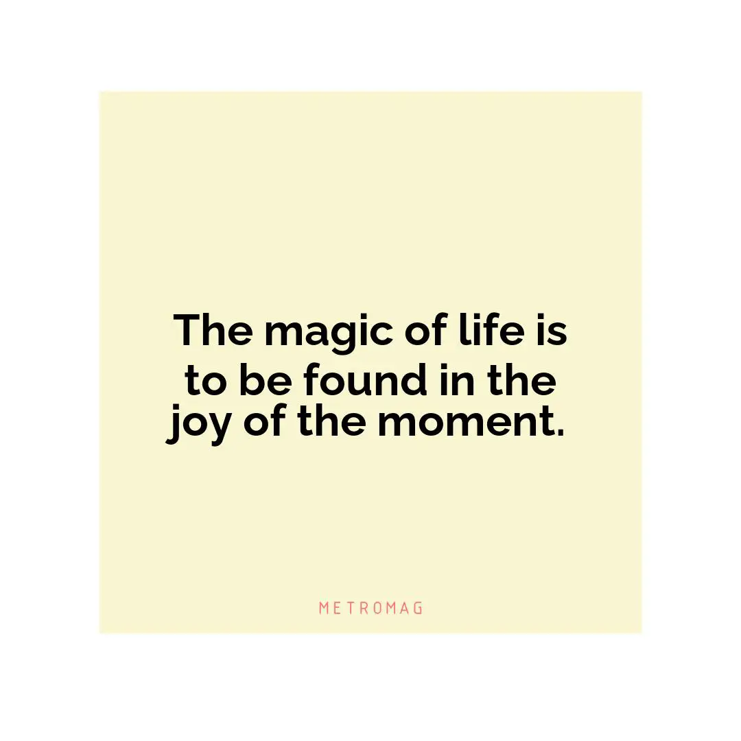 The magic of life is to be found in the joy of the moment.