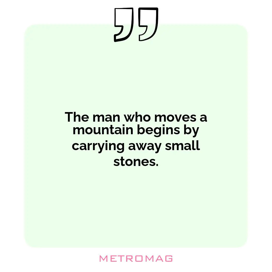 The man who moves a mountain begins by carrying away small stones.