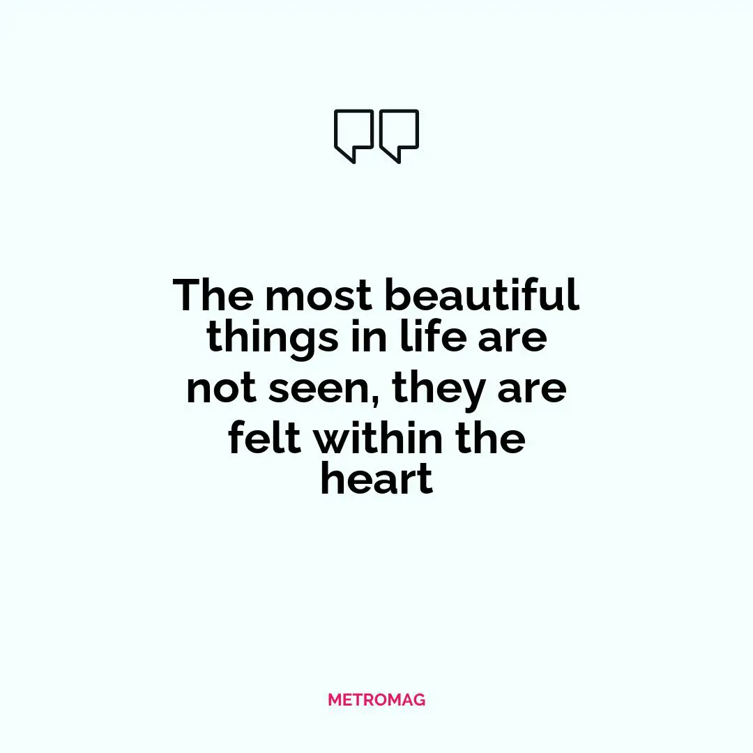 The most beautiful things in life are not seen, they are felt within the heart