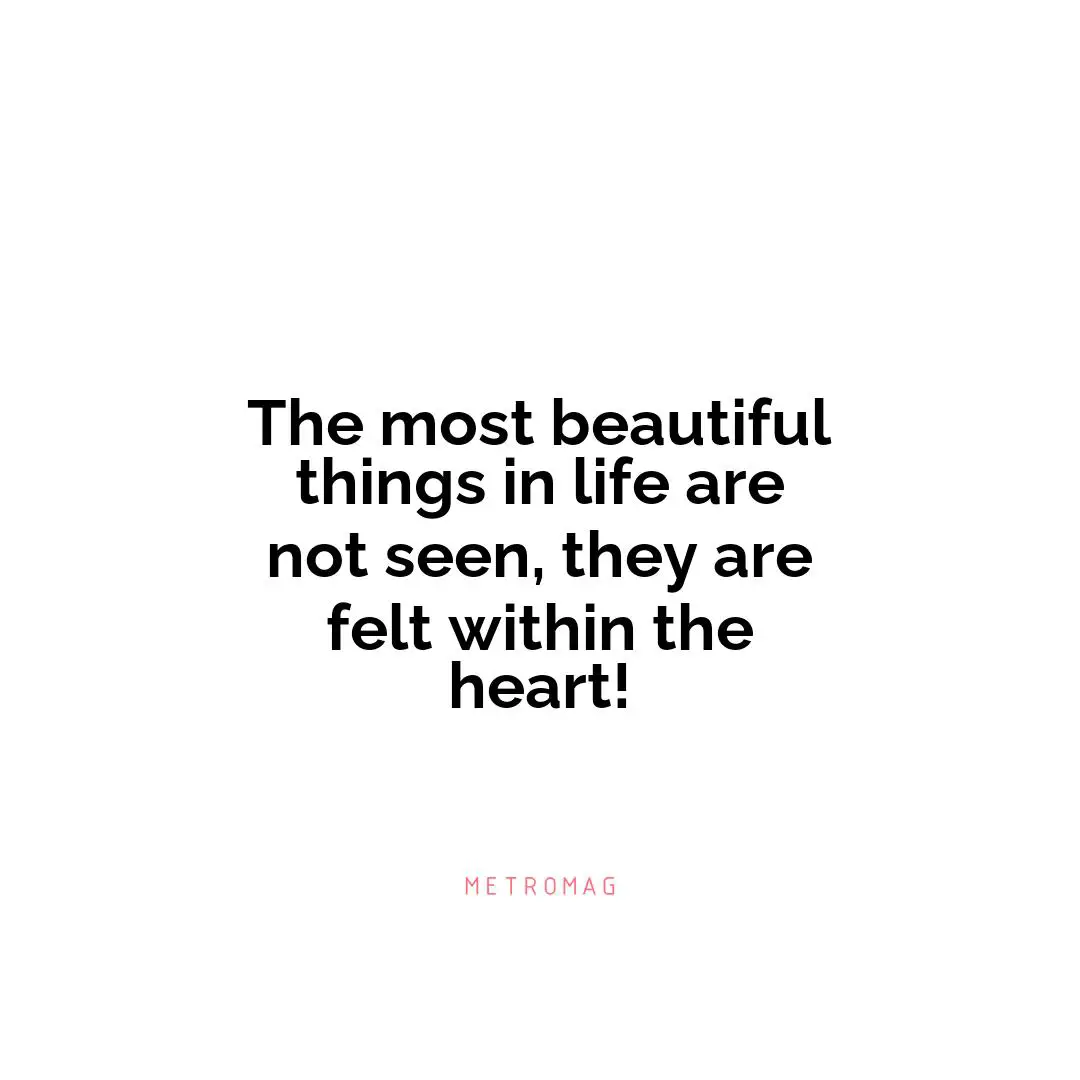 The most beautiful things in life are not seen, they are felt within the heart!