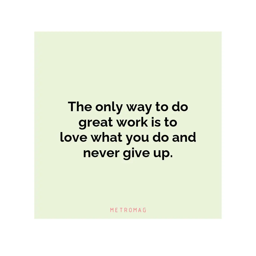 The only way to do great work is to love what you do and never give up.