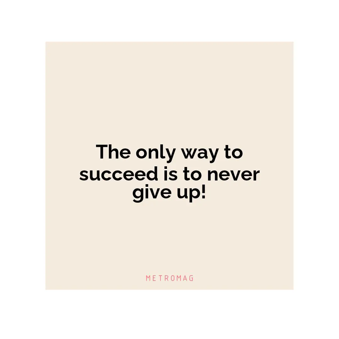 The only way to succeed is to never give up!