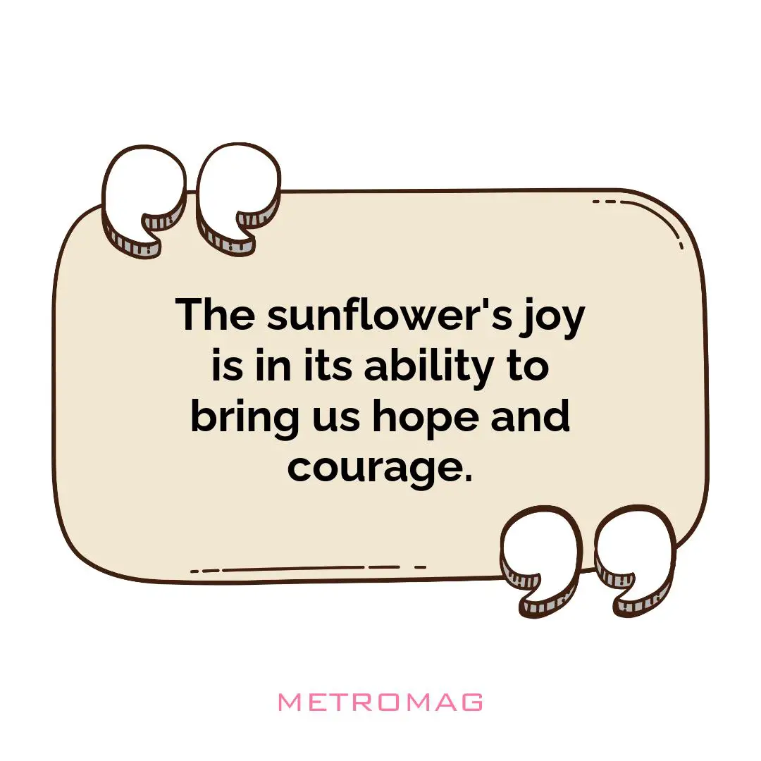 The sunflower's joy is in its ability to bring us hope and courage.