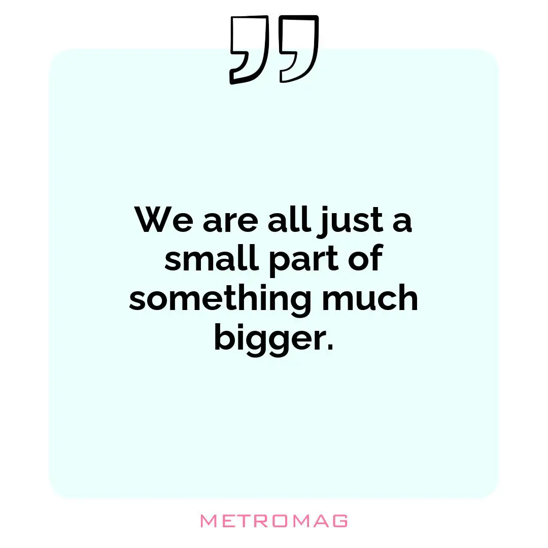 We are all just a small part of something much bigger.