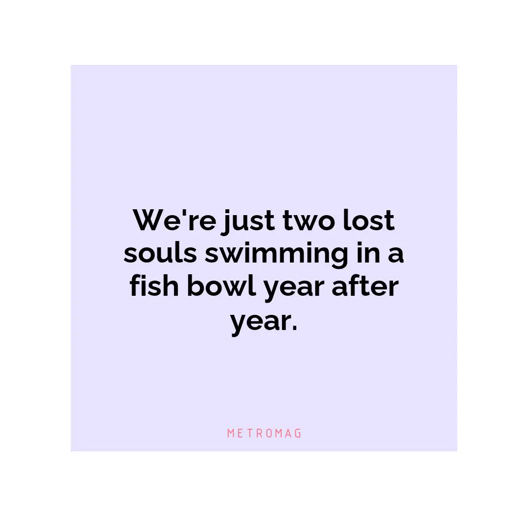 We're just two lost souls swimming in a fish bowl year after year.