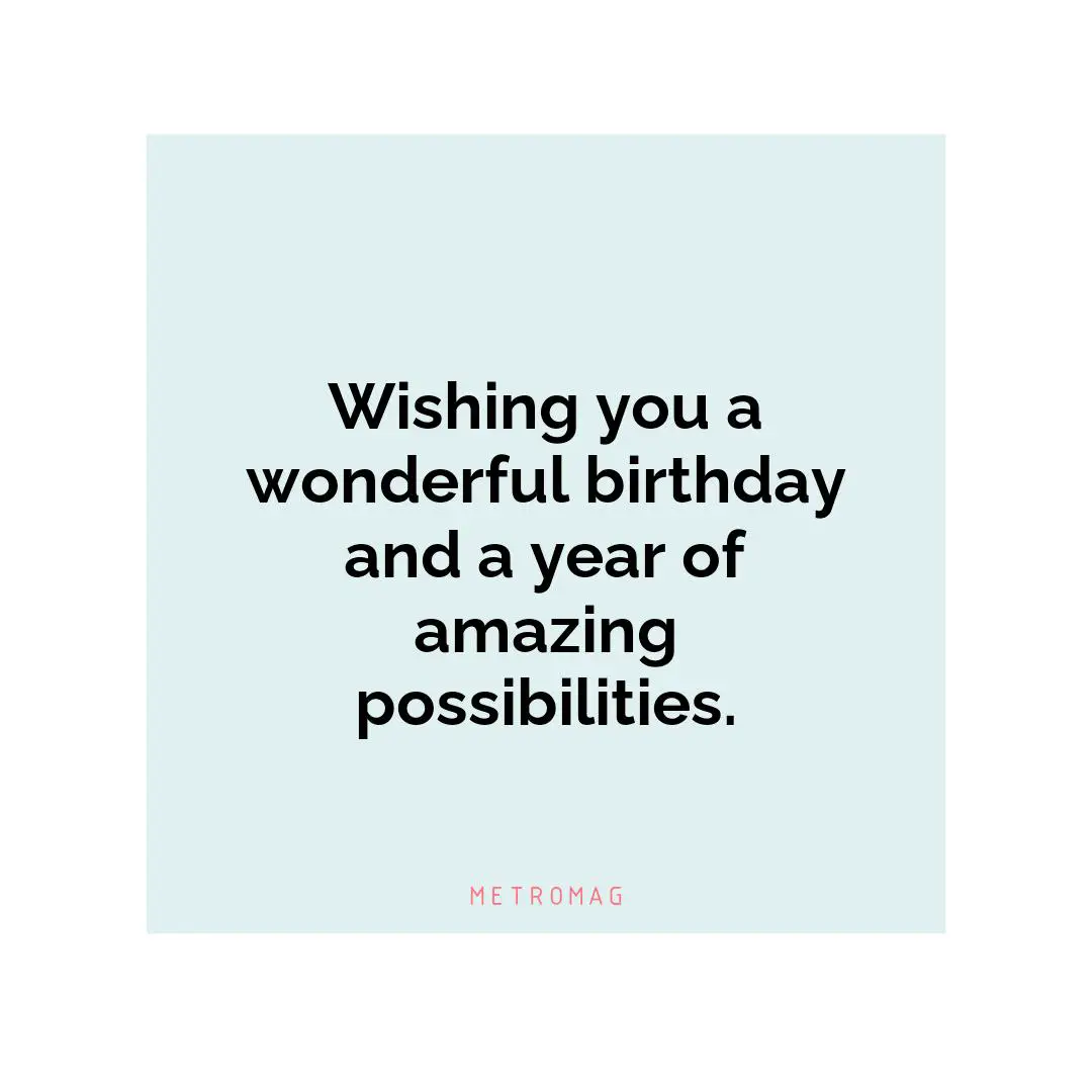 Wishing you a wonderful birthday and a year of amazing possibilities.