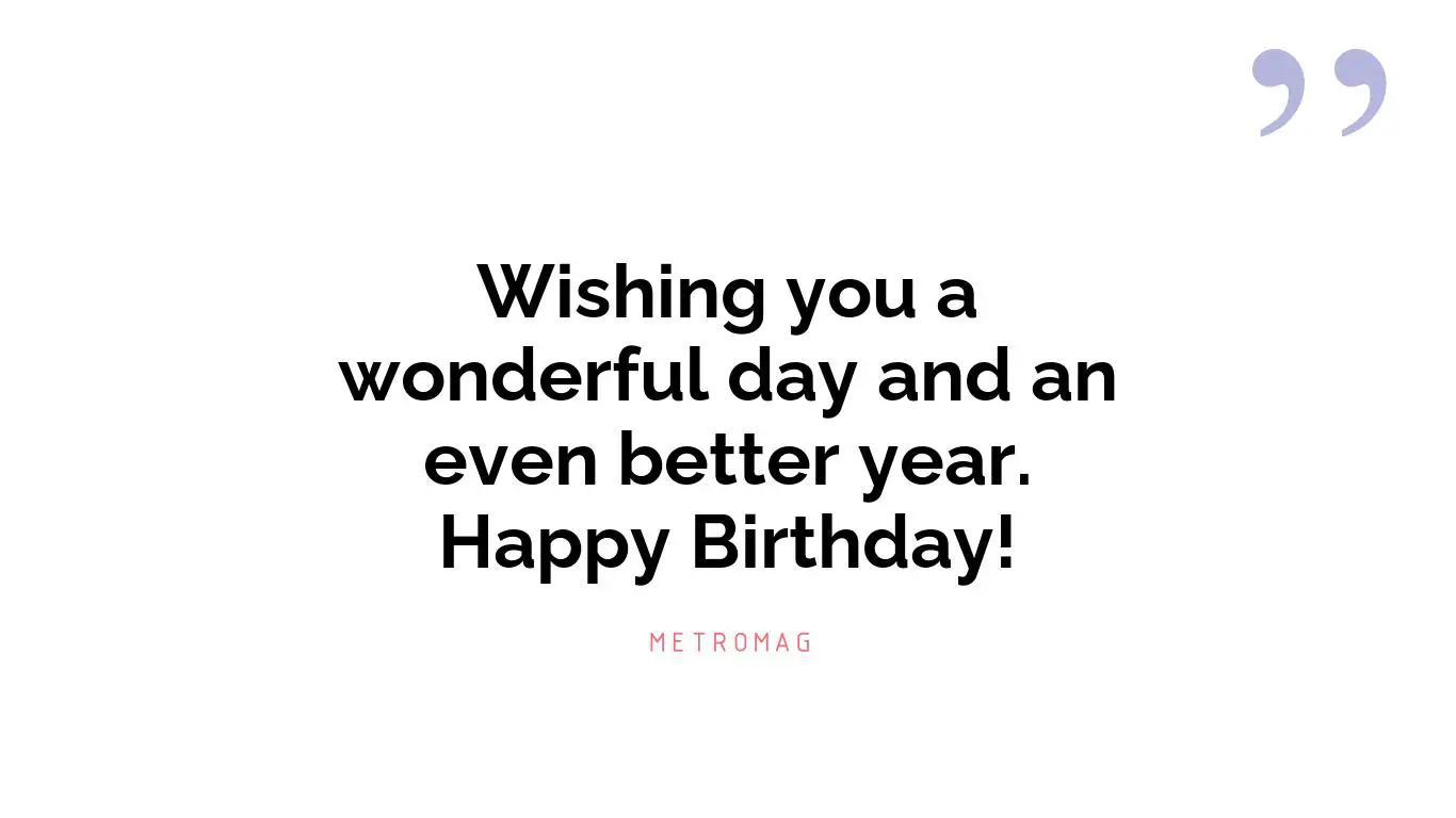 Wishing you a wonderful day and an even better year. Happy Birthday!