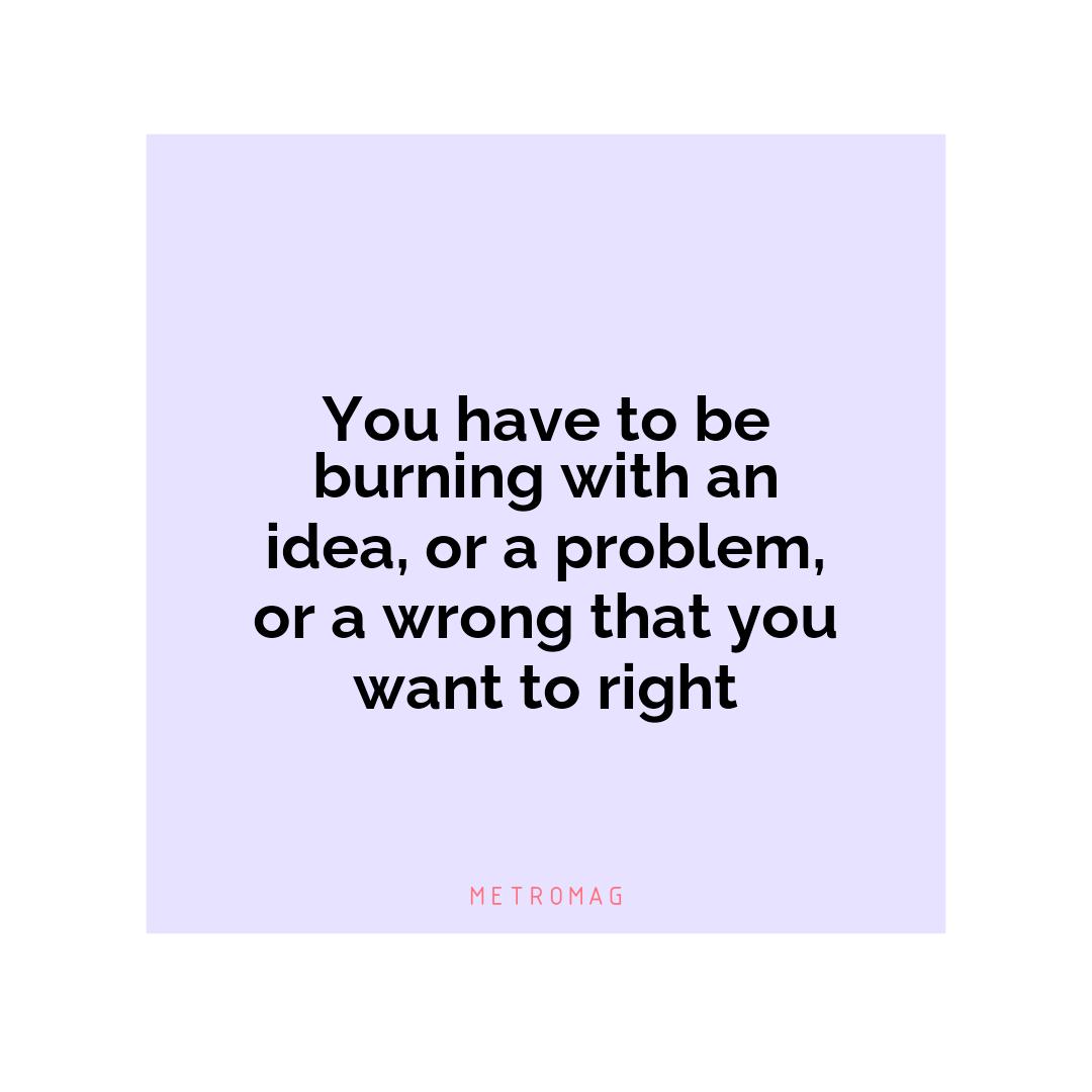 You have to be burning with an idea, or a problem, or a wrong that you want to right