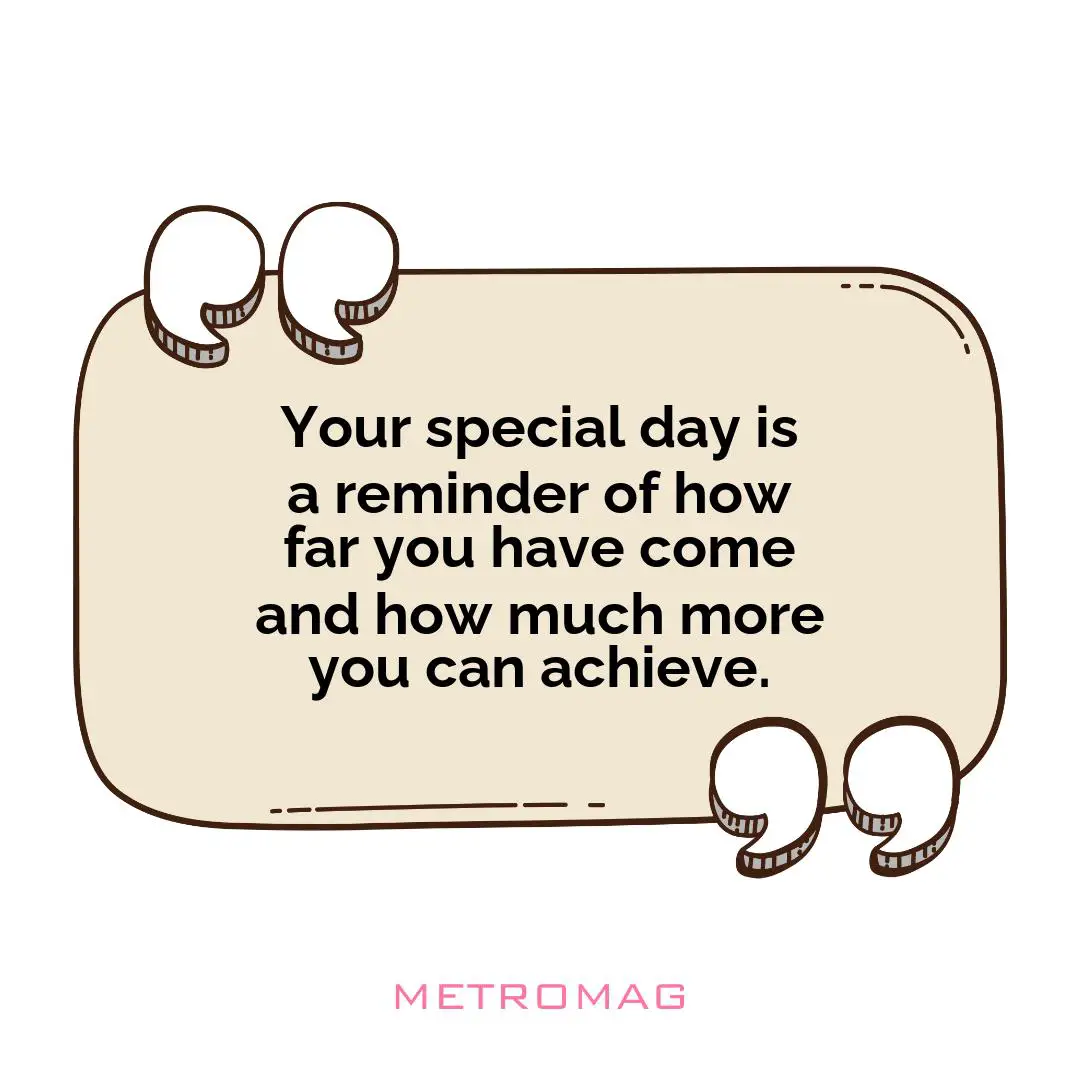 Your special day is a reminder of how far you have come and how much more you can achieve.