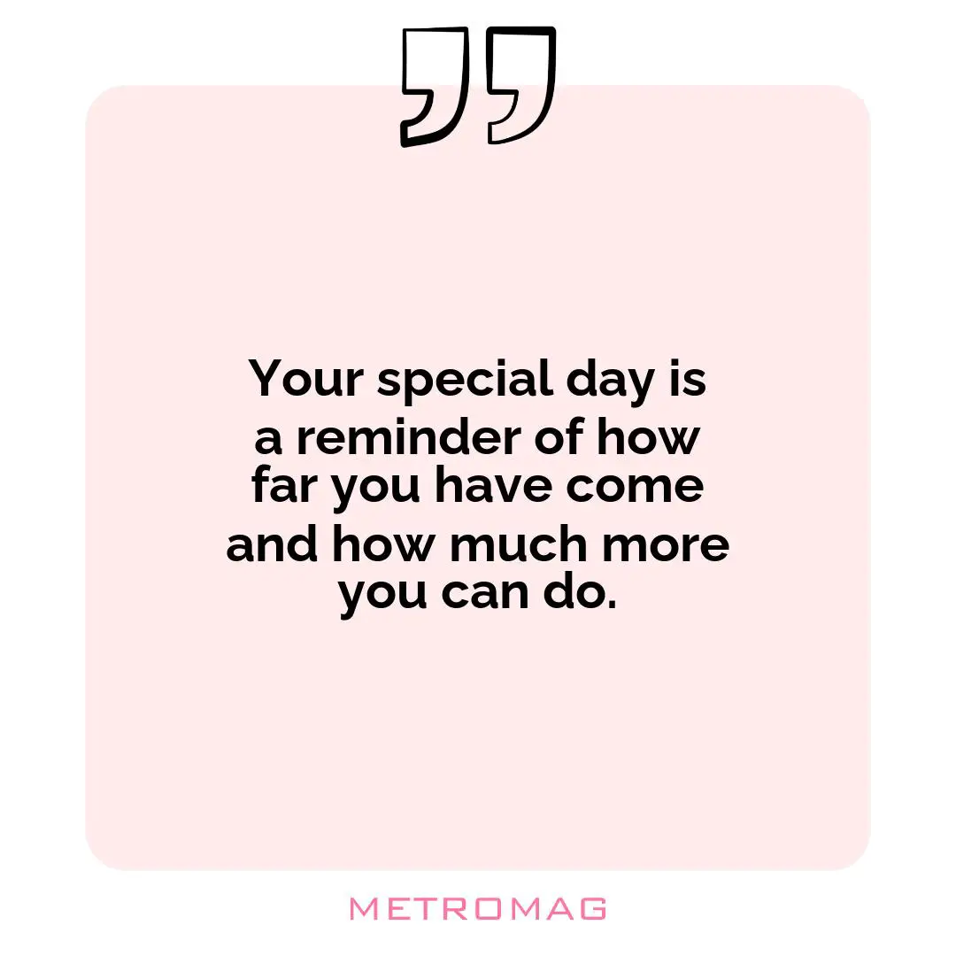 Your special day is a reminder of how far you have come and how much more you can do.