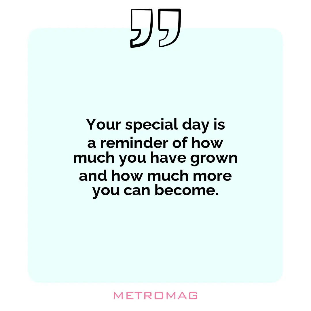 Your special day is a reminder of how much you have grown and how much more you can become.
