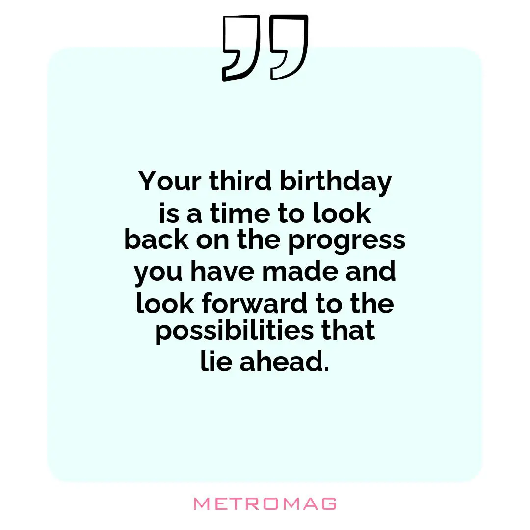 Your third birthday is a time to look back on the progress you have made and look forward to the possibilities that lie ahead.
