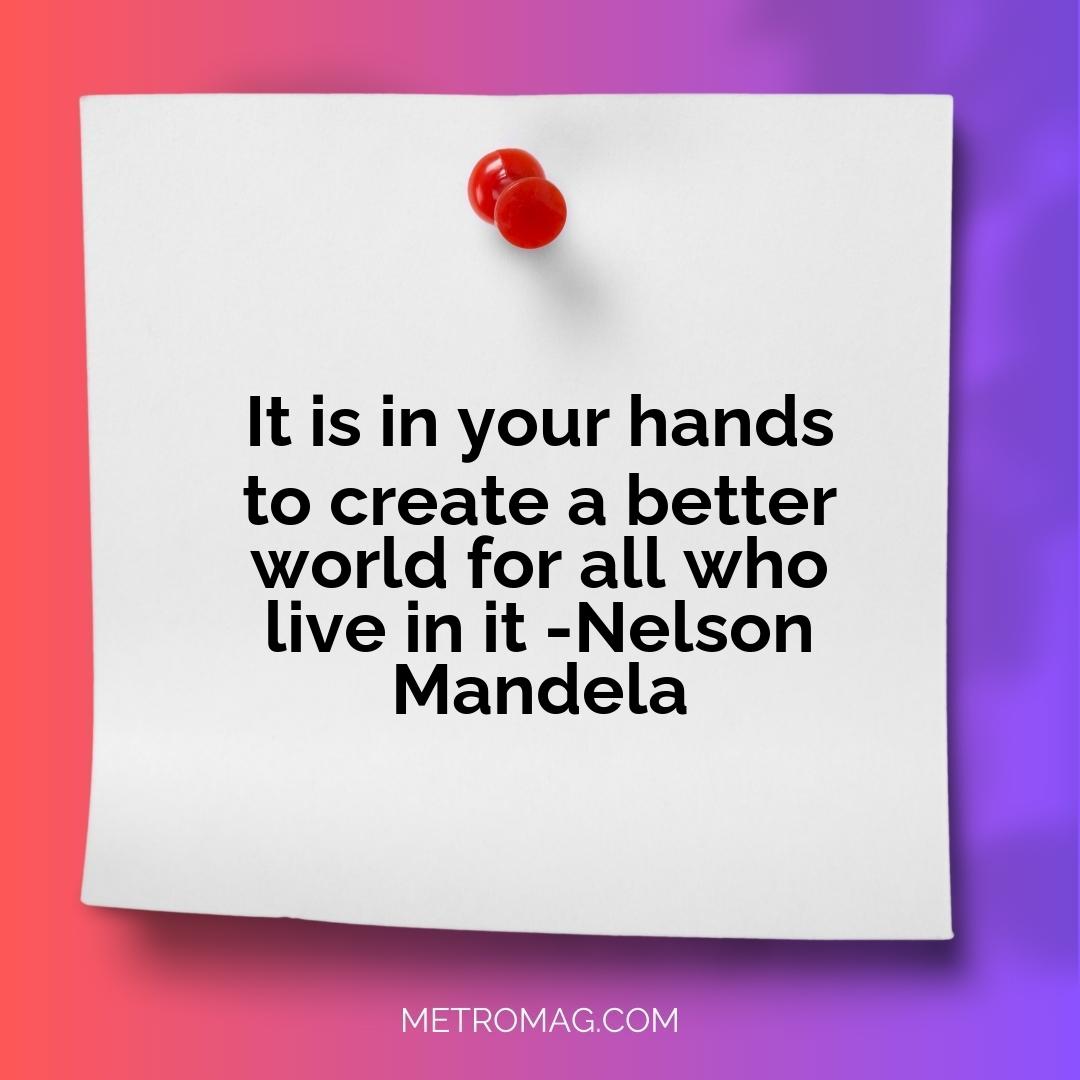 It is in your hands to create a better world for all who live in it -Nelson Mandela