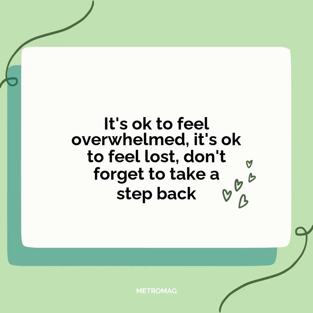 It's ok to feel overwhelmed, it's ok to feel lost, don't forget to take a step back