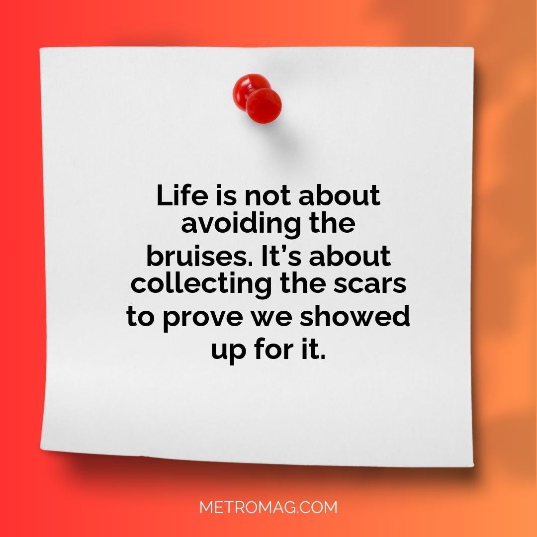 Life is not about avoiding the bruises. It’s about collecting the scars to prove we showed up for it.