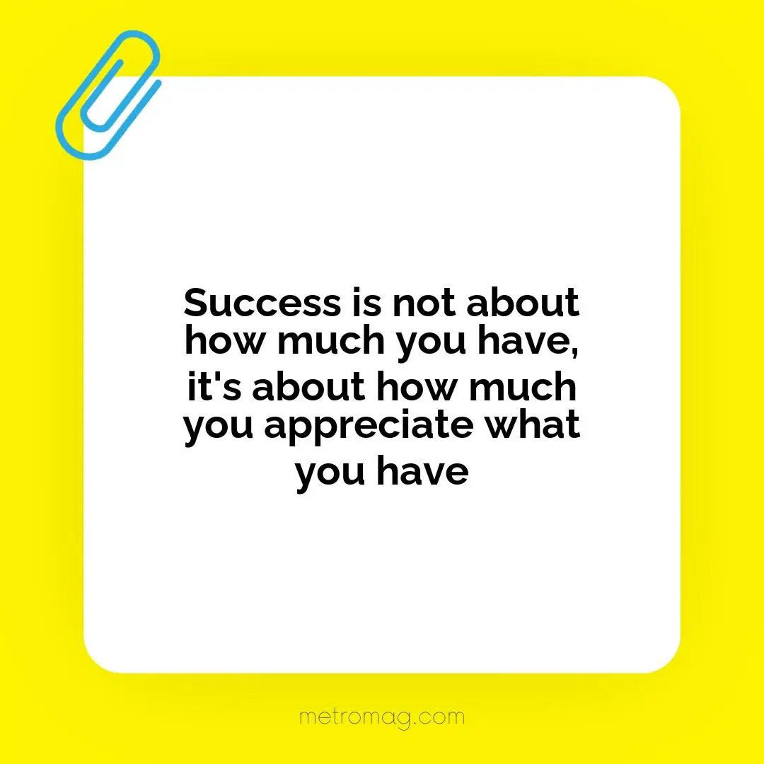 Success is not about how much you have, it's about how much you appreciate what you have
