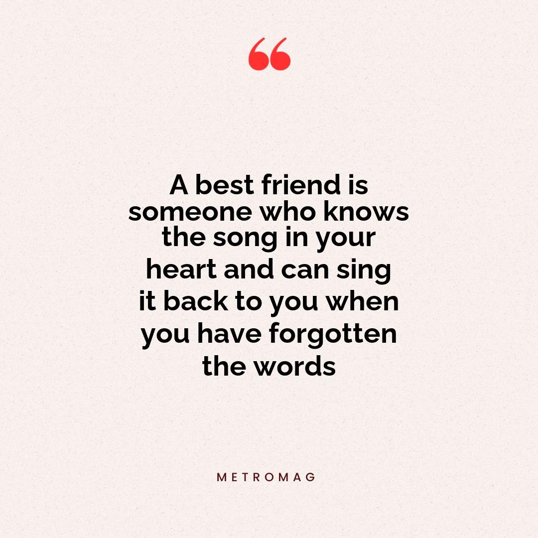 A best friend is someone who knows the song in your heart and can sing it back to you when you have forgotten the words