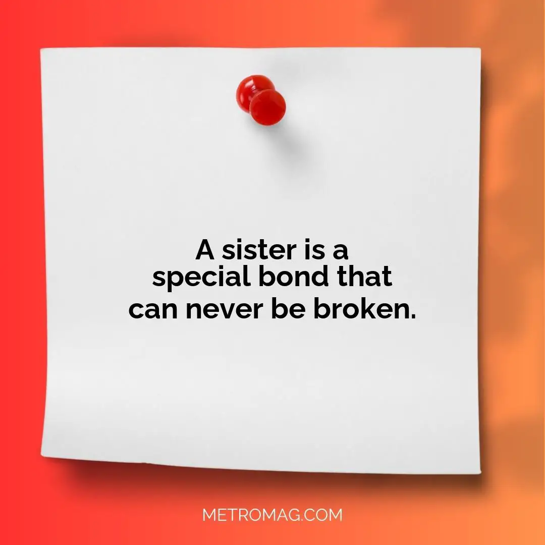 A sister is a special bond that can never be broken.