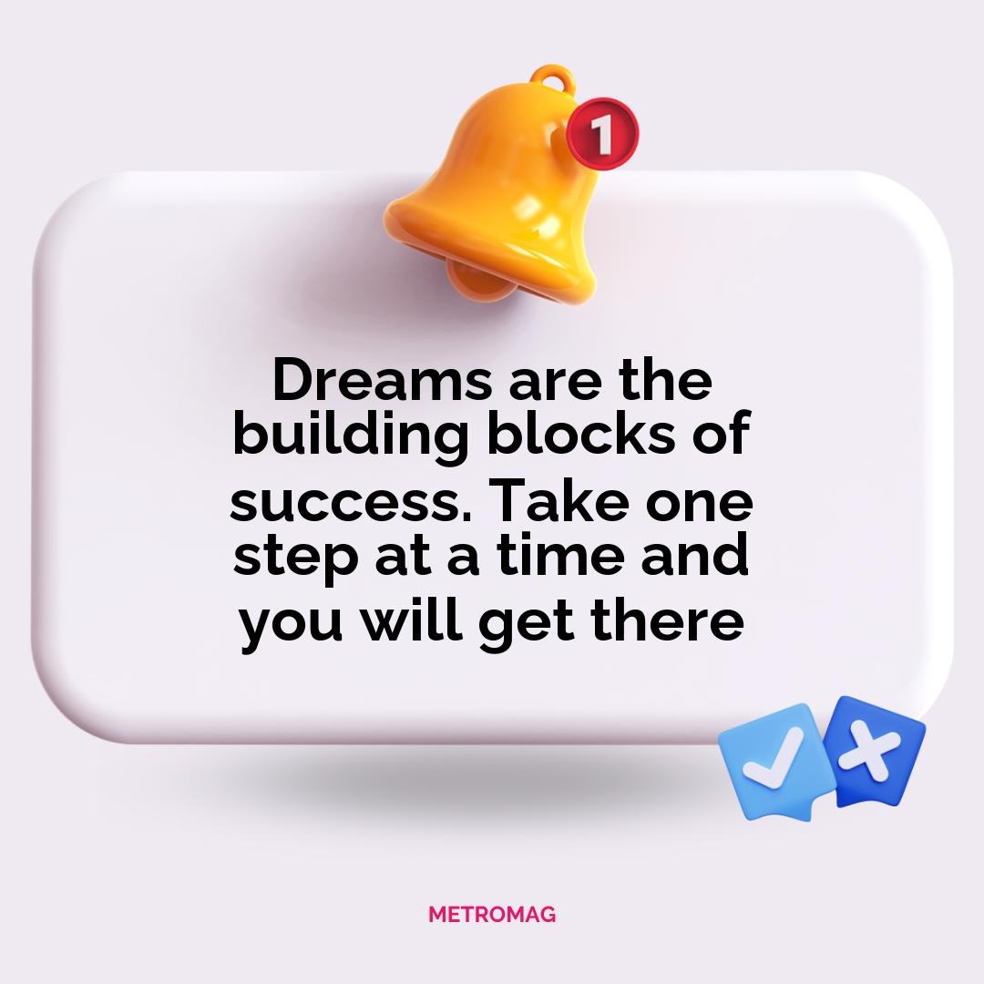 Dreams are the building blocks of success. Take one step at a time and you will get there