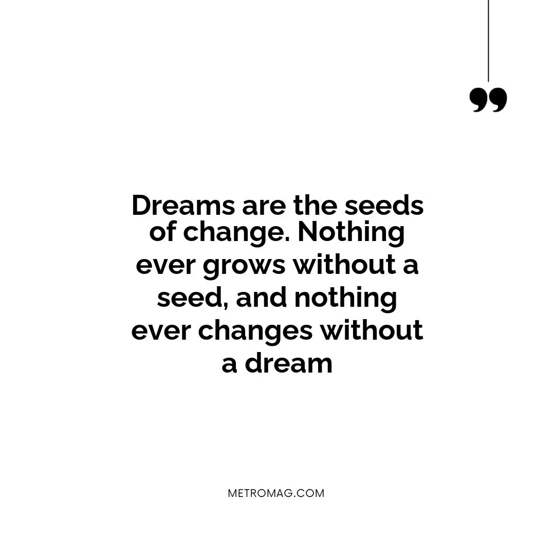 Dreams are the seeds of change. Nothing ever grows without a seed, and nothing ever changes without a dream