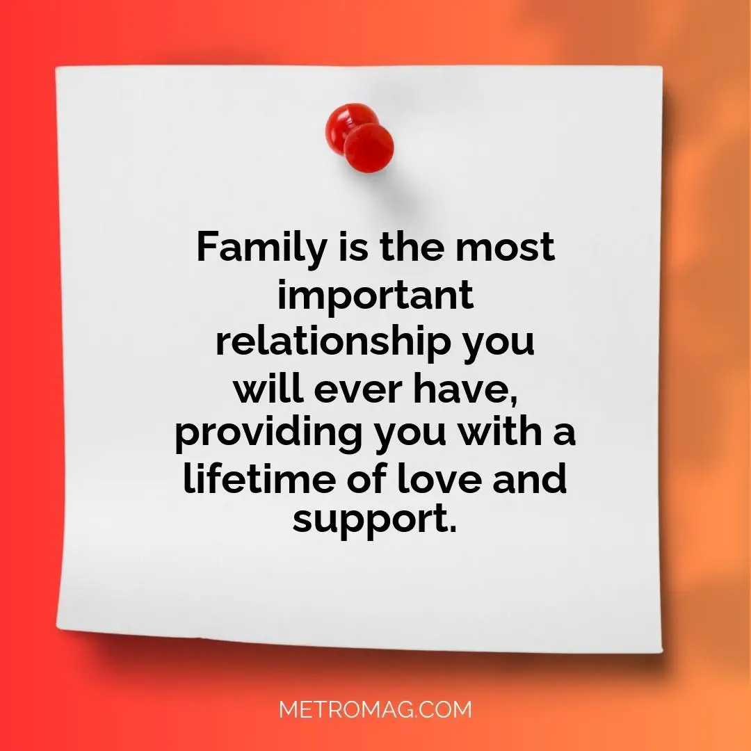 Family is the most important relationship you will ever have, providing you with a lifetime of love and support.