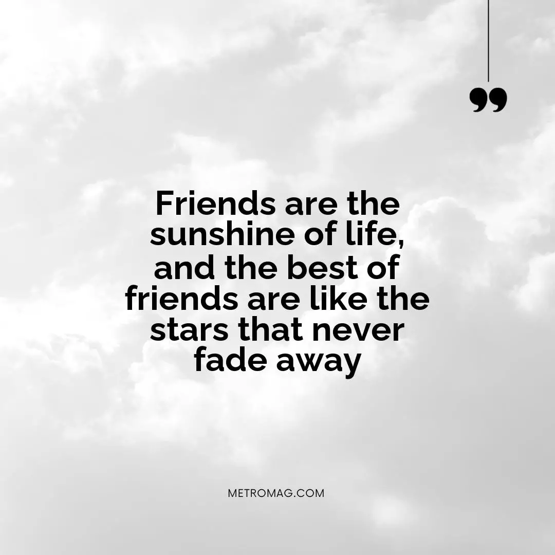 Friends are the sunshine of life, and the best of friends are like the stars that never fade away