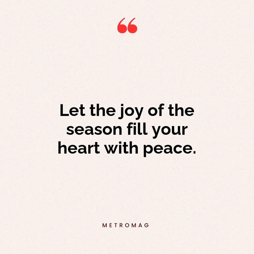 Let the joy of the season fill your heart with peace.