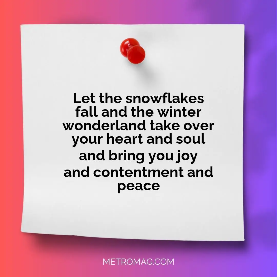 Let the snowflakes fall and the winter wonderland take over your heart and soul and bring you joy and contentment and peace