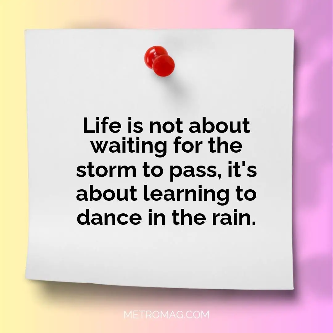 Life is not about waiting for the storm to pass, it's about learning to dance in the rain.