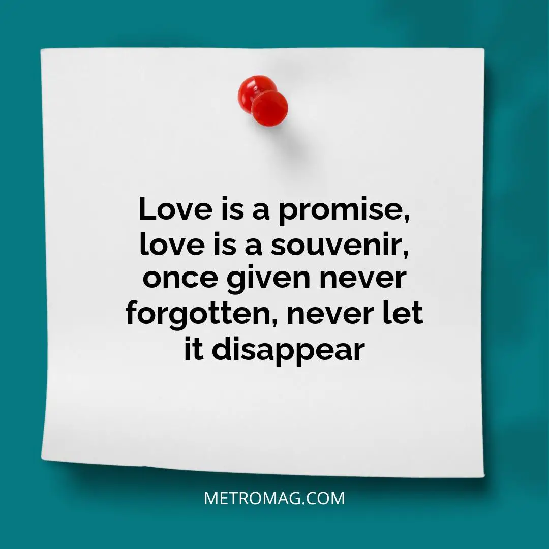Love is a promise, love is a souvenir, once given never forgotten, never let it disappear