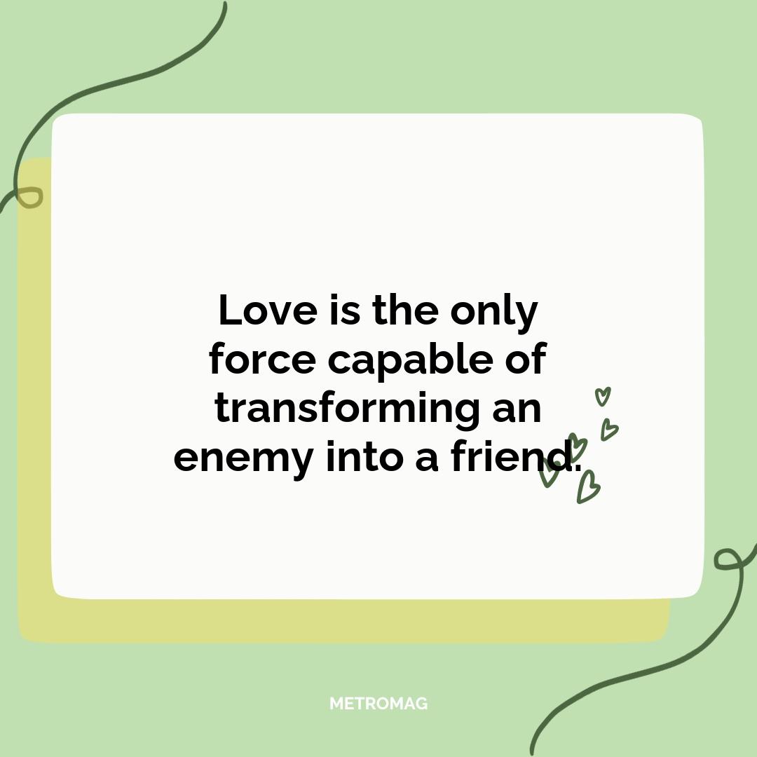 Love is the only force capable of transforming an enemy into a friend.