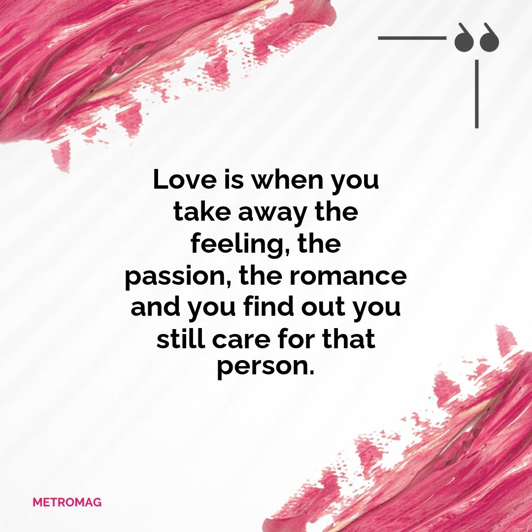 Love is when you take away the feeling, the passion, the romance and you find out you still care for that person.