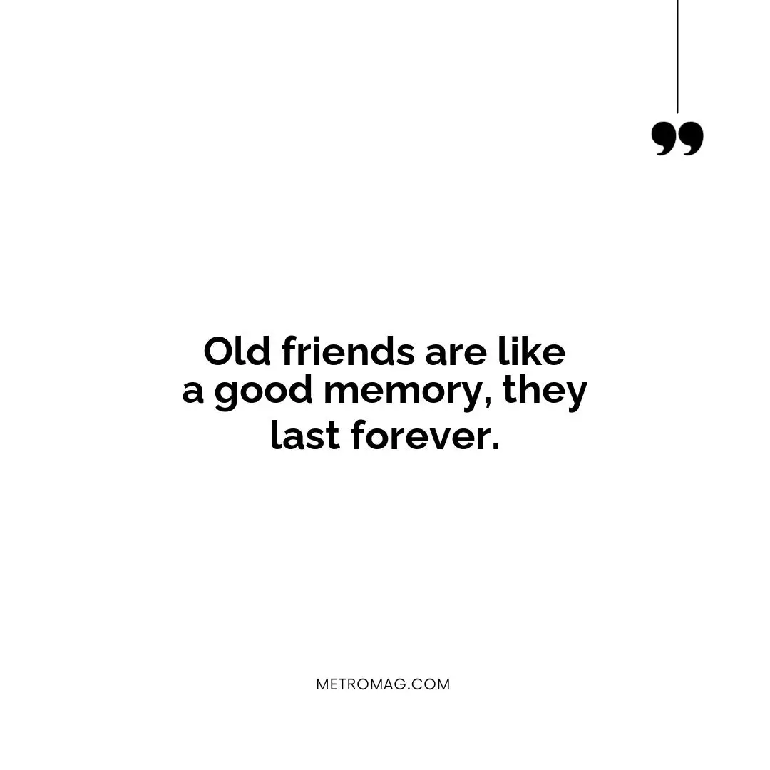 Old friends are like a good memory, they last forever.