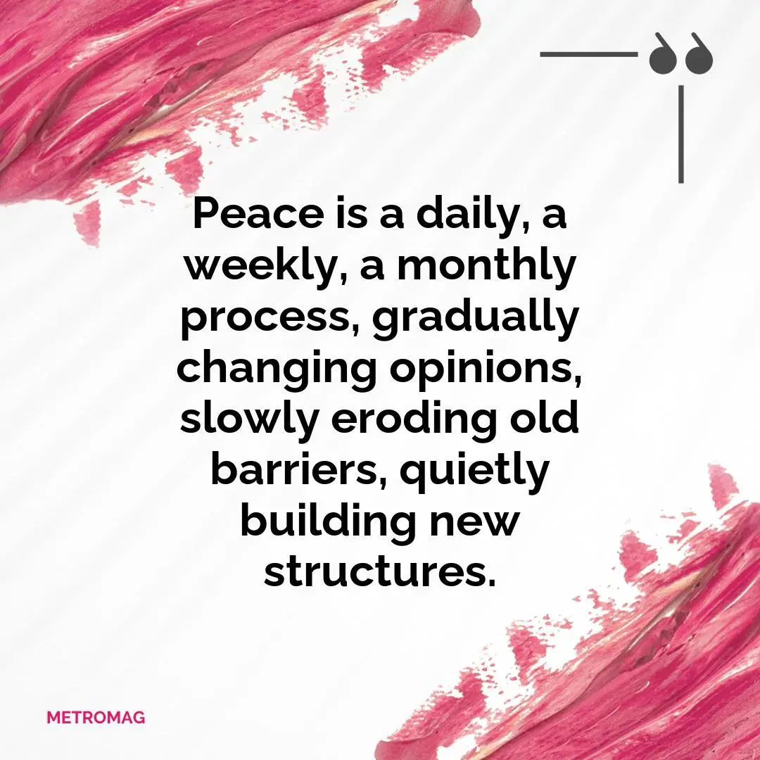 Peace is a daily, a weekly, a monthly process, gradually changing opinions, slowly eroding old barriers, quietly building new structures.