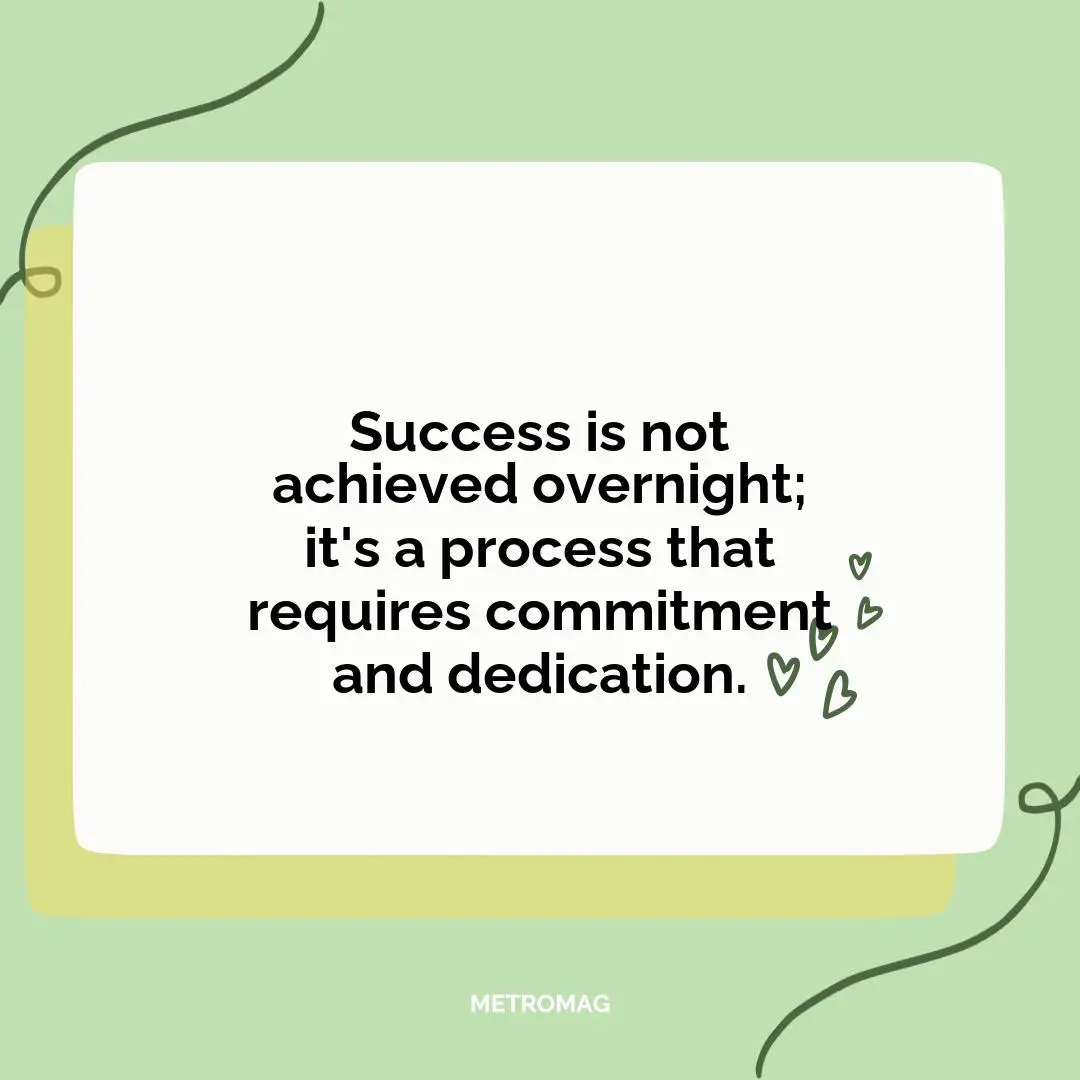 Success is not achieved overnight; it's a process that requires commitment and dedication.