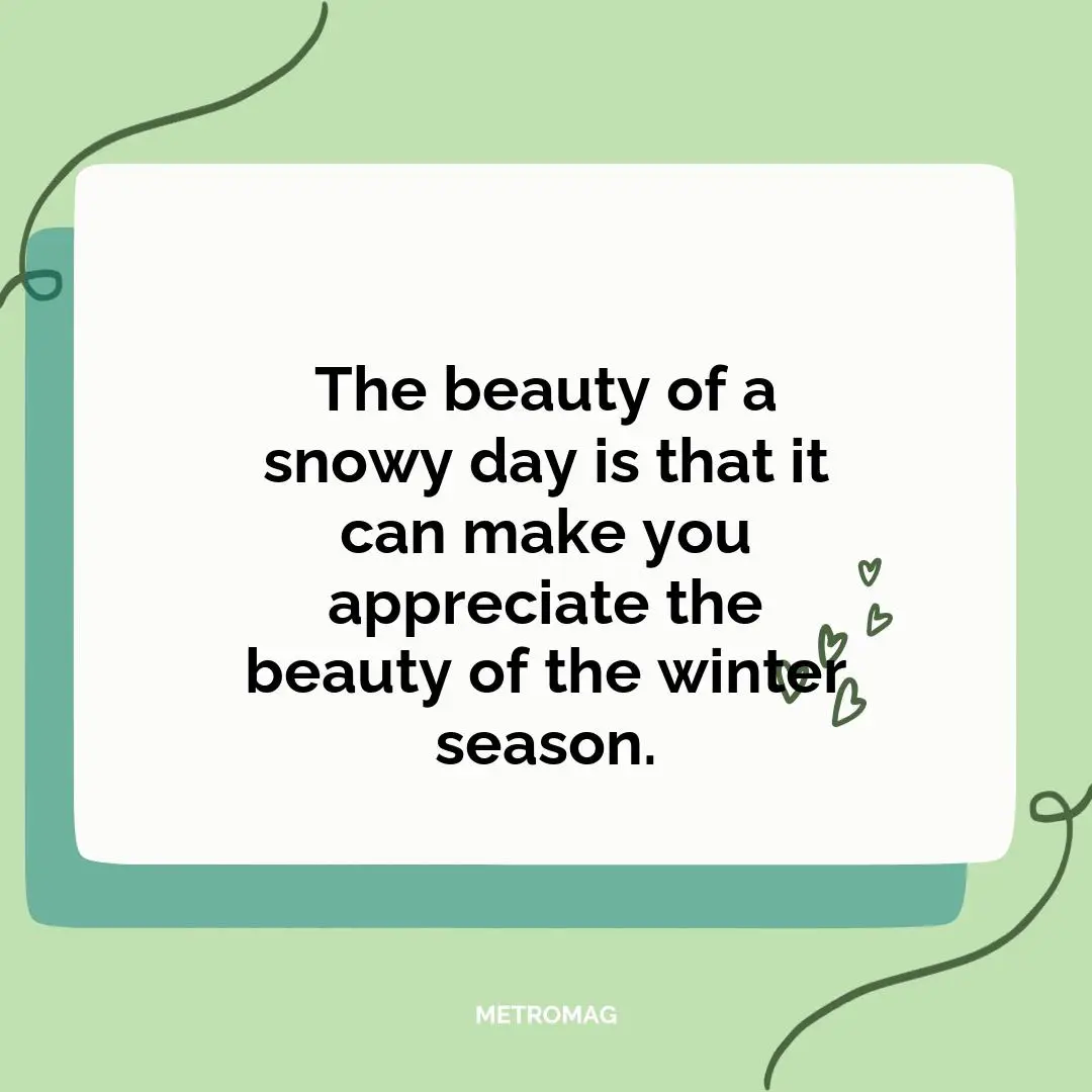 The beauty of a snowy day is that it can make you appreciate the beauty of the winter season.