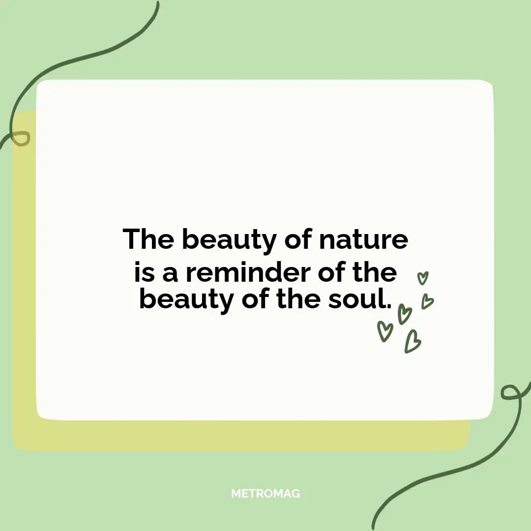 The beauty of nature is a reminder of the beauty of the soul.