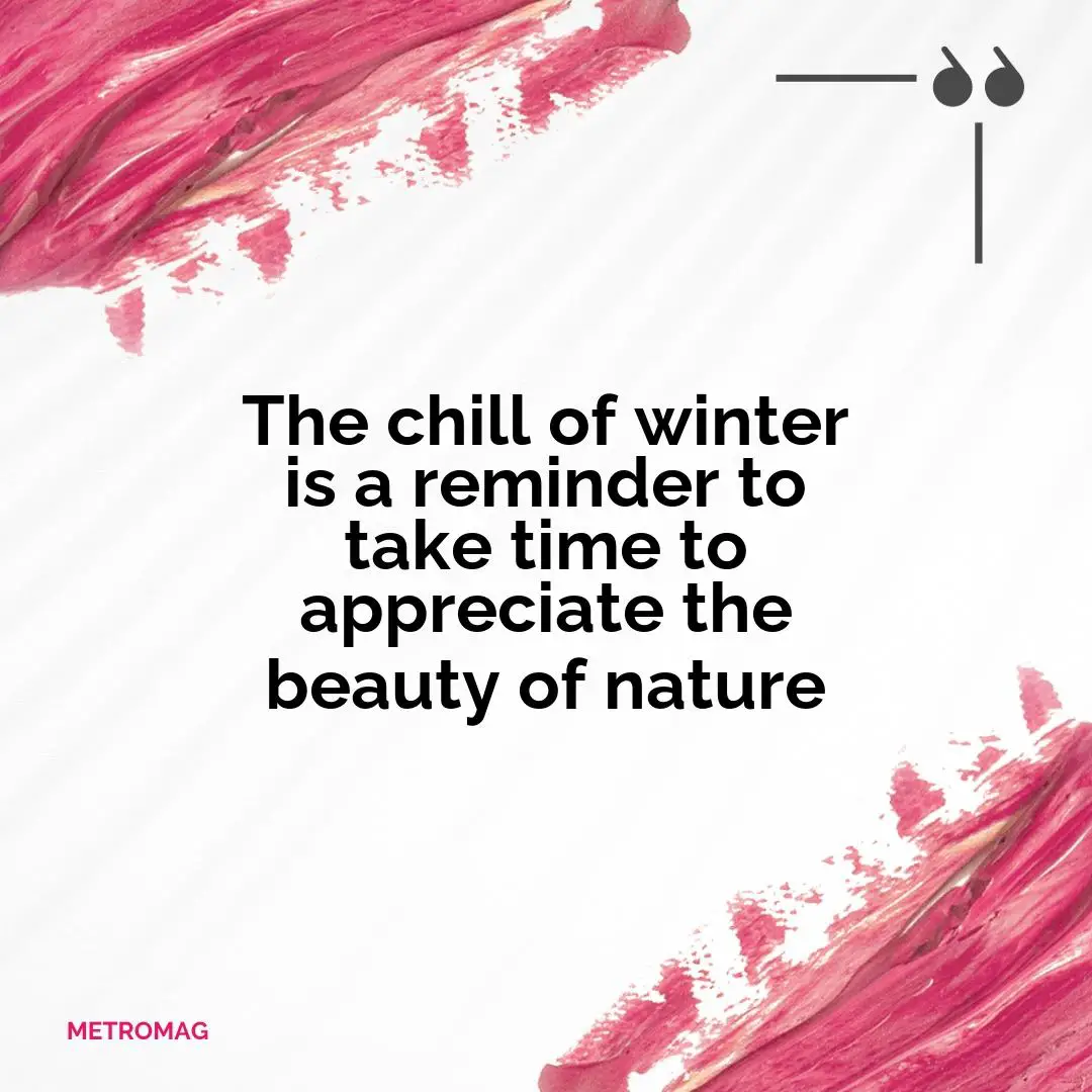 The chill of winter is a reminder to take time to appreciate the beauty of nature
