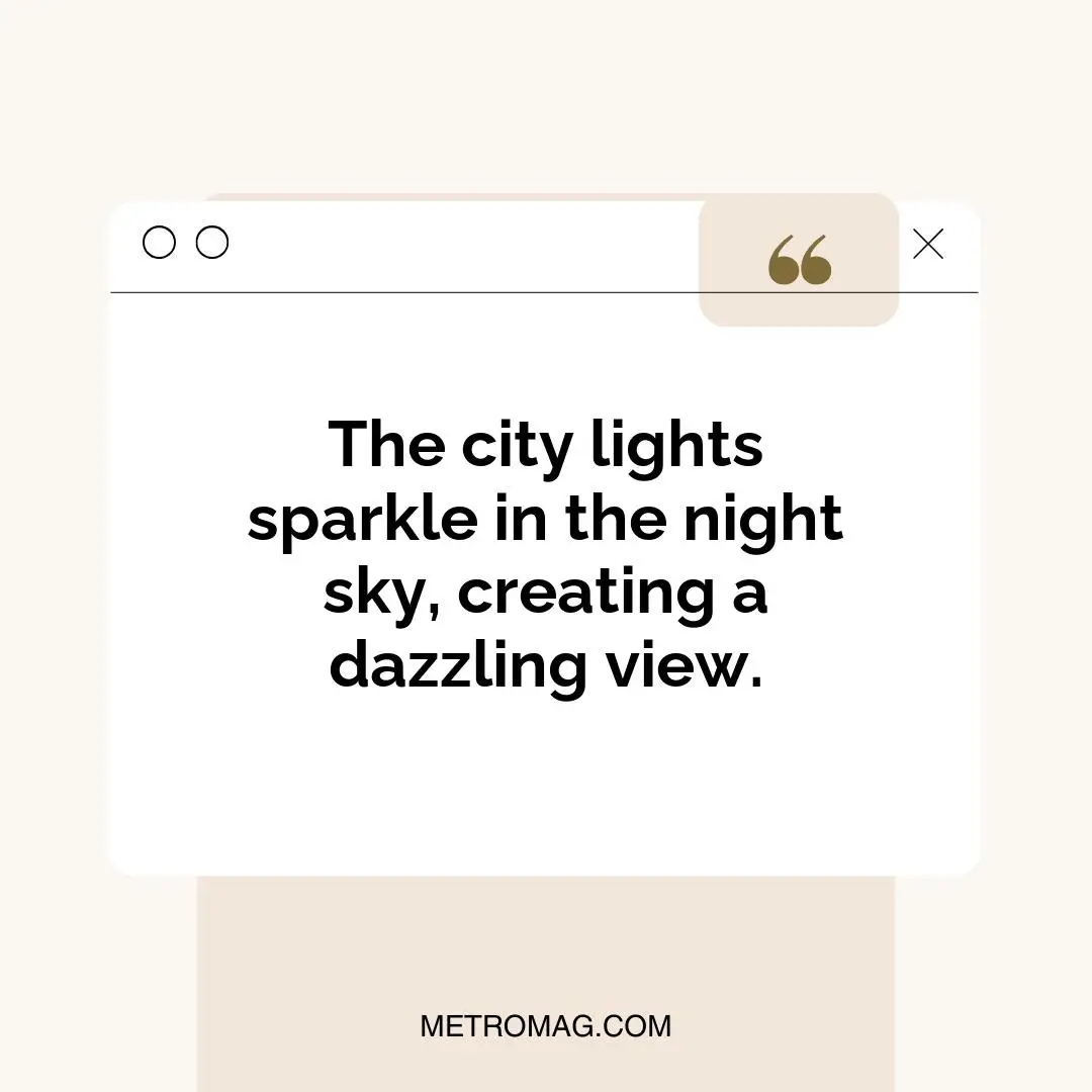 The city lights sparkle in the night sky, creating a dazzling view.