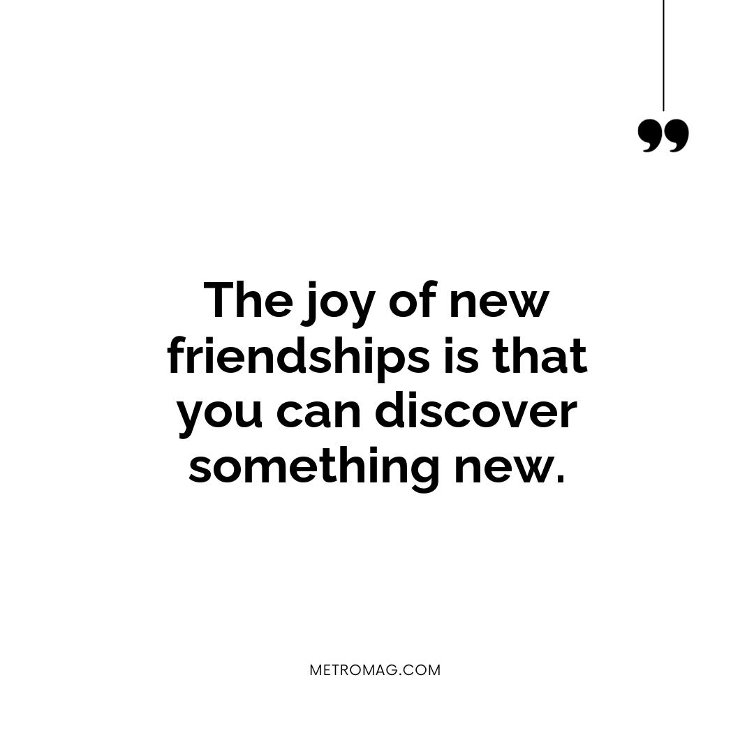 The joy of new friendships is that you can discover something new.
