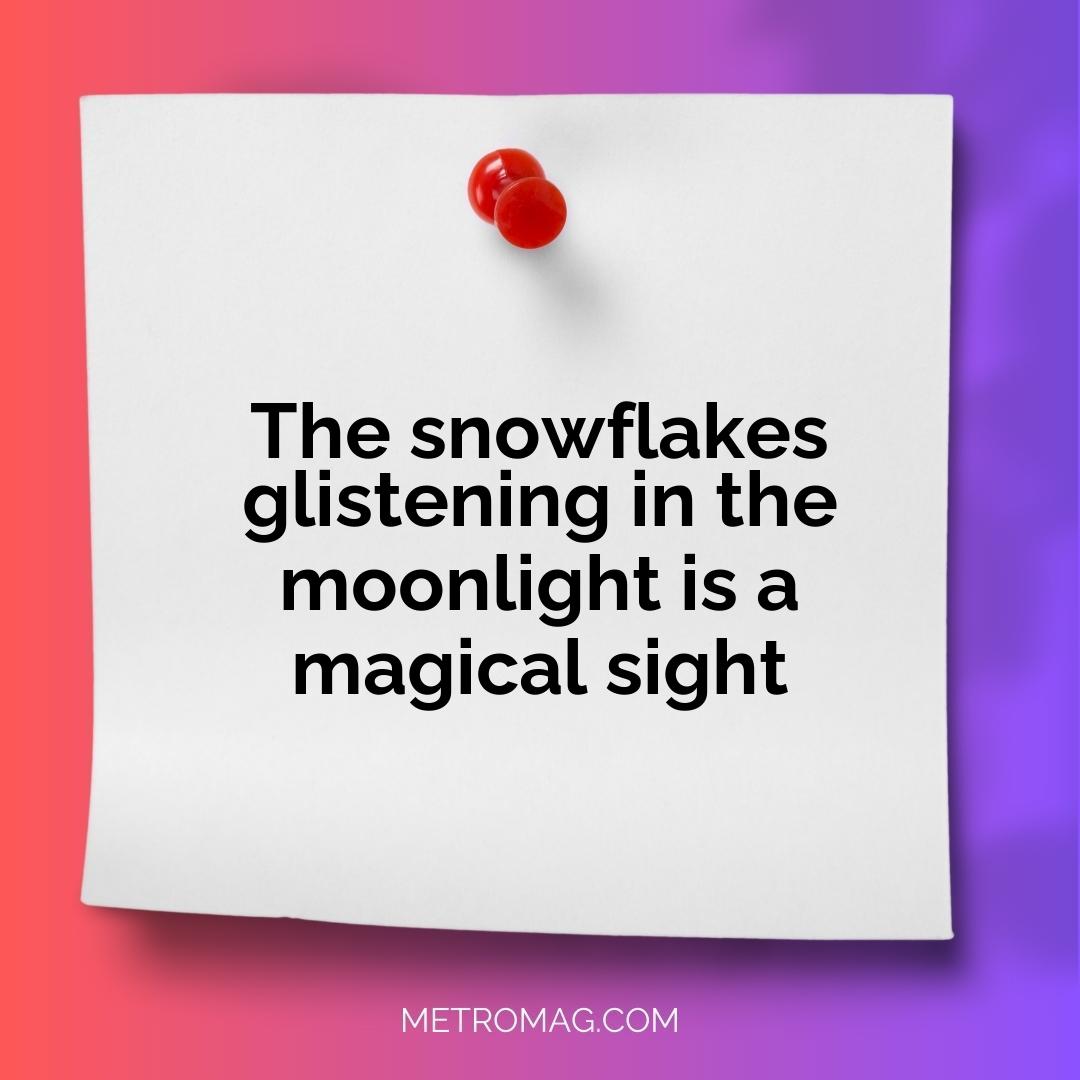The snowflakes glistening in the moonlight is a magical sight