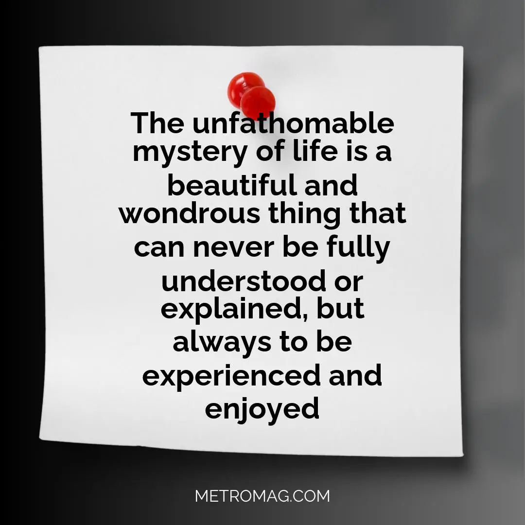 The unfathomable mystery of life is a beautiful and wondrous thing that can never be fully understood or explained, but always to be experienced and enjoyed