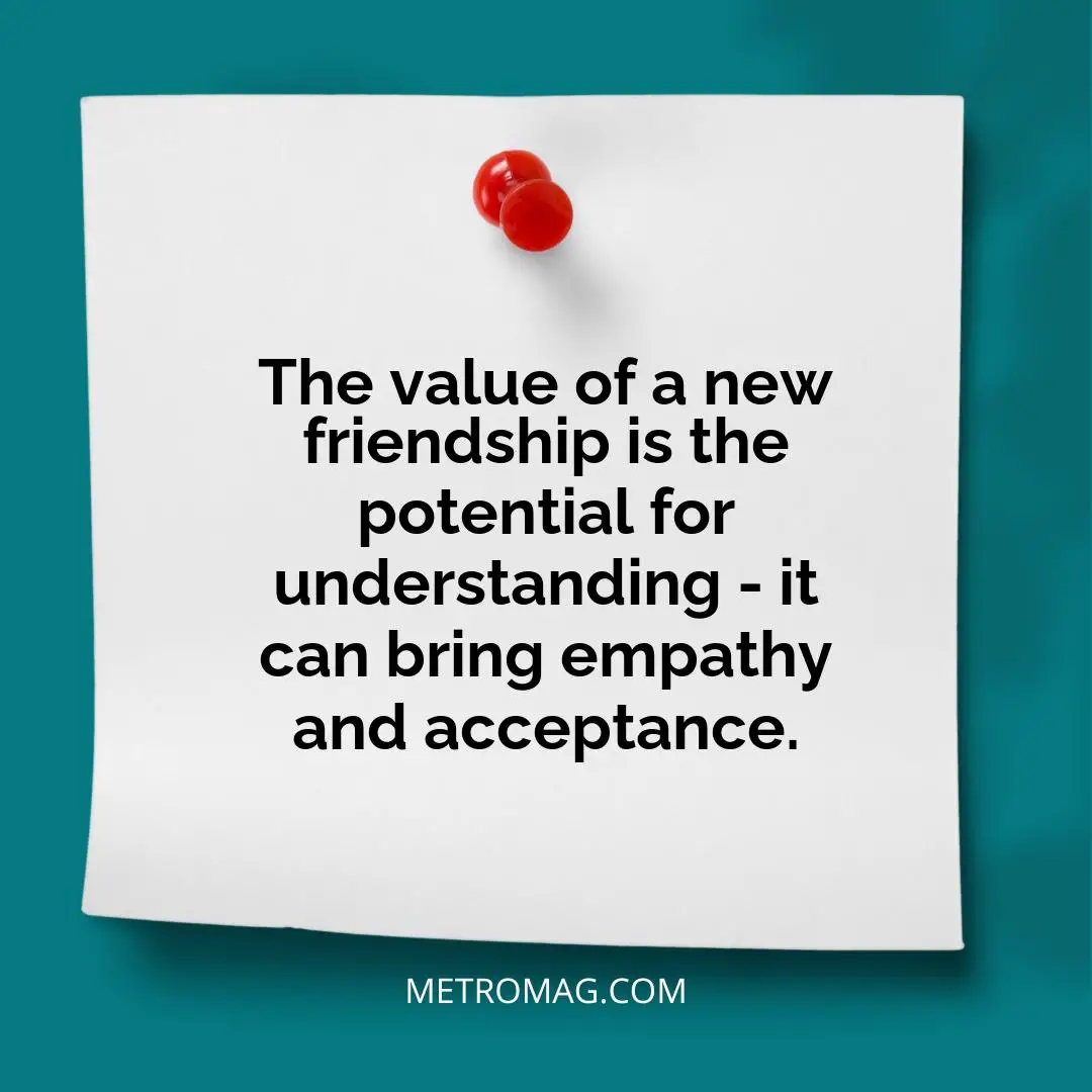 The value of a new friendship is the potential for understanding - it can bring empathy and acceptance.