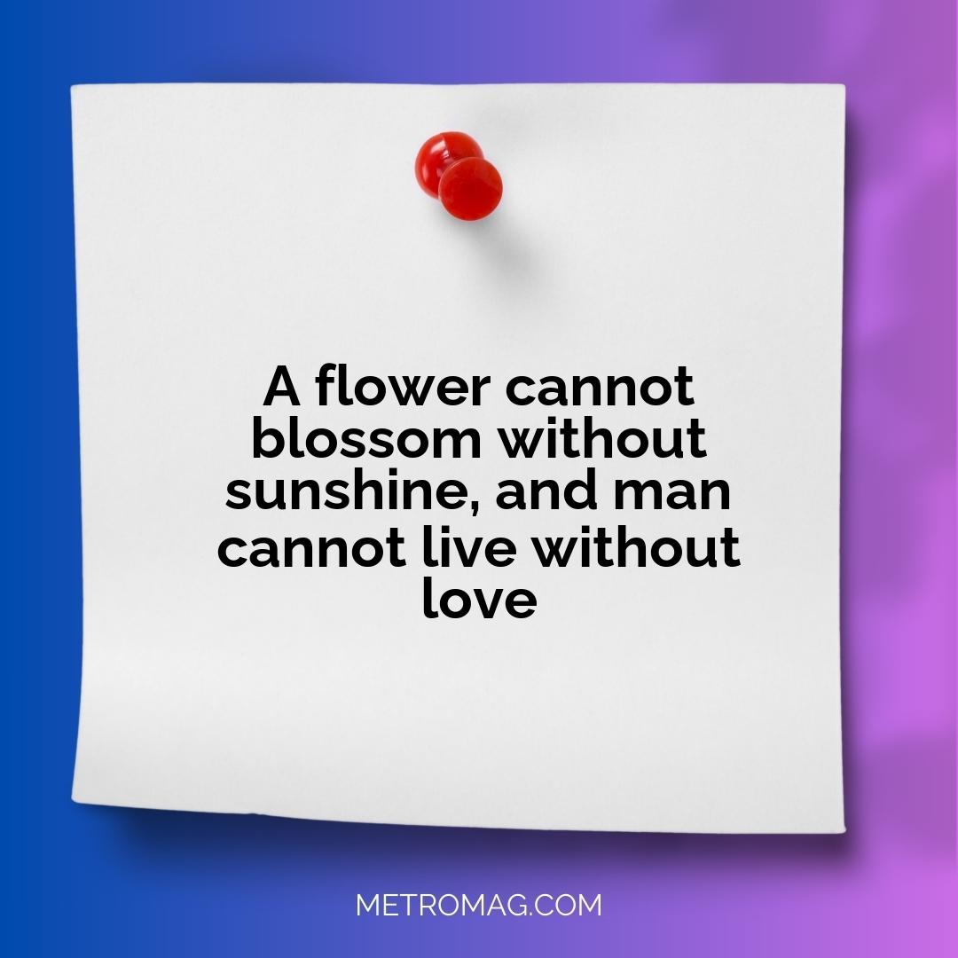 A flower cannot blossom without sunshine, and man cannot live without love