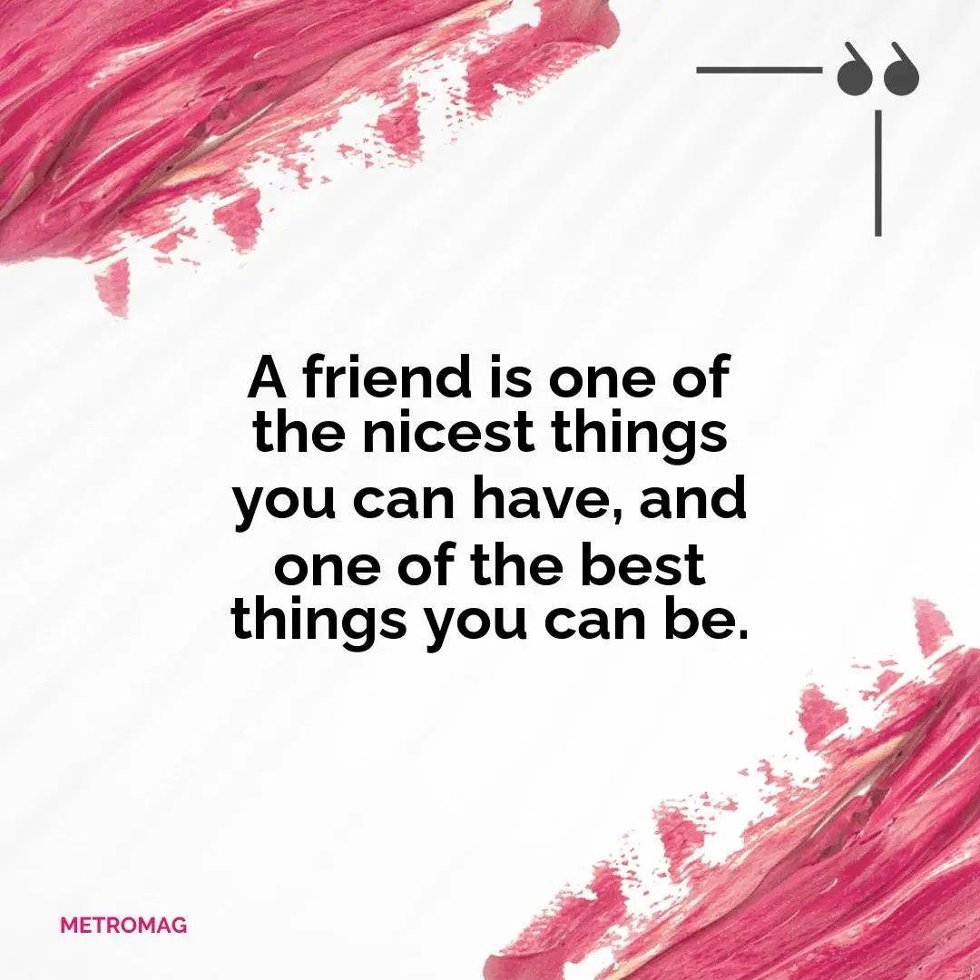 A friend is one of the nicest things you can have, and one of the best things you can be.