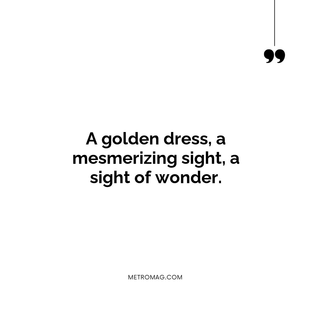 A golden dress, a mesmerizing sight, a sight of wonder.