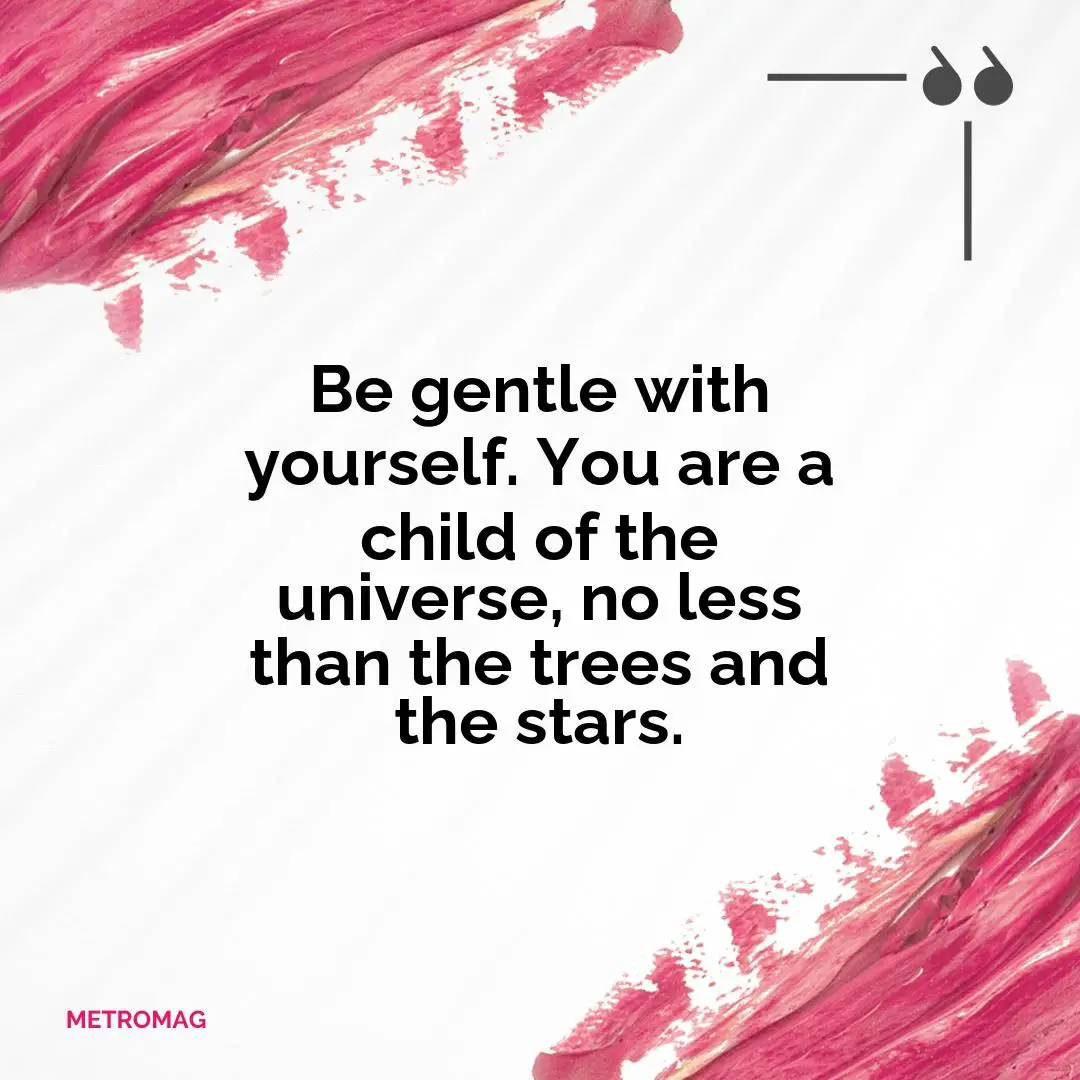 Be gentle with yourself. You are a child of the universe, no less than the trees and the stars.