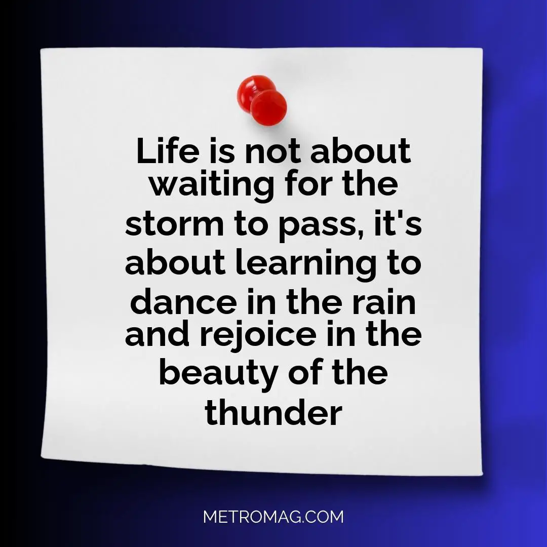 Life is not about waiting for the storm to pass, it's about learning to dance in the rain and rejoice in the beauty of the thunder