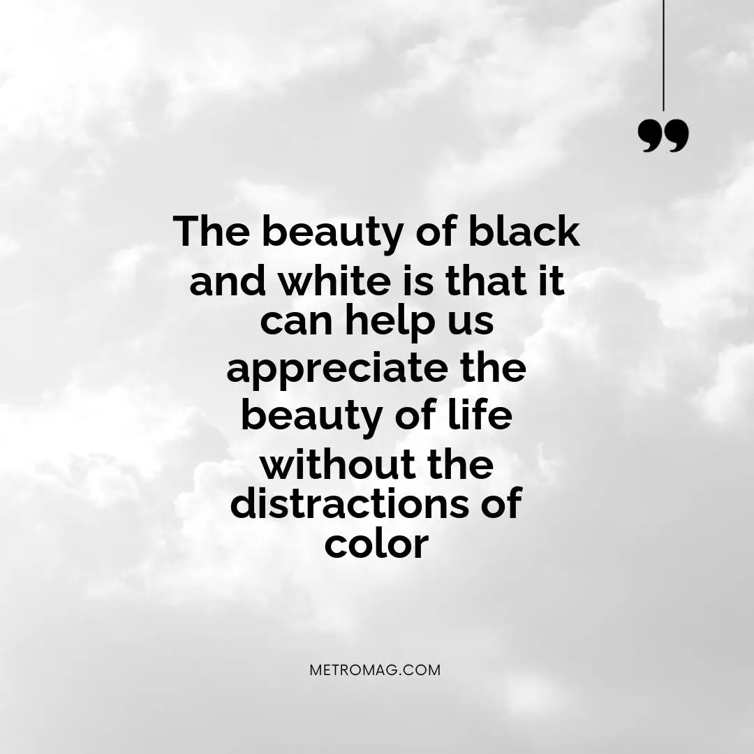 The beauty of black and white is that it can help us appreciate the beauty of life without the distractions of color